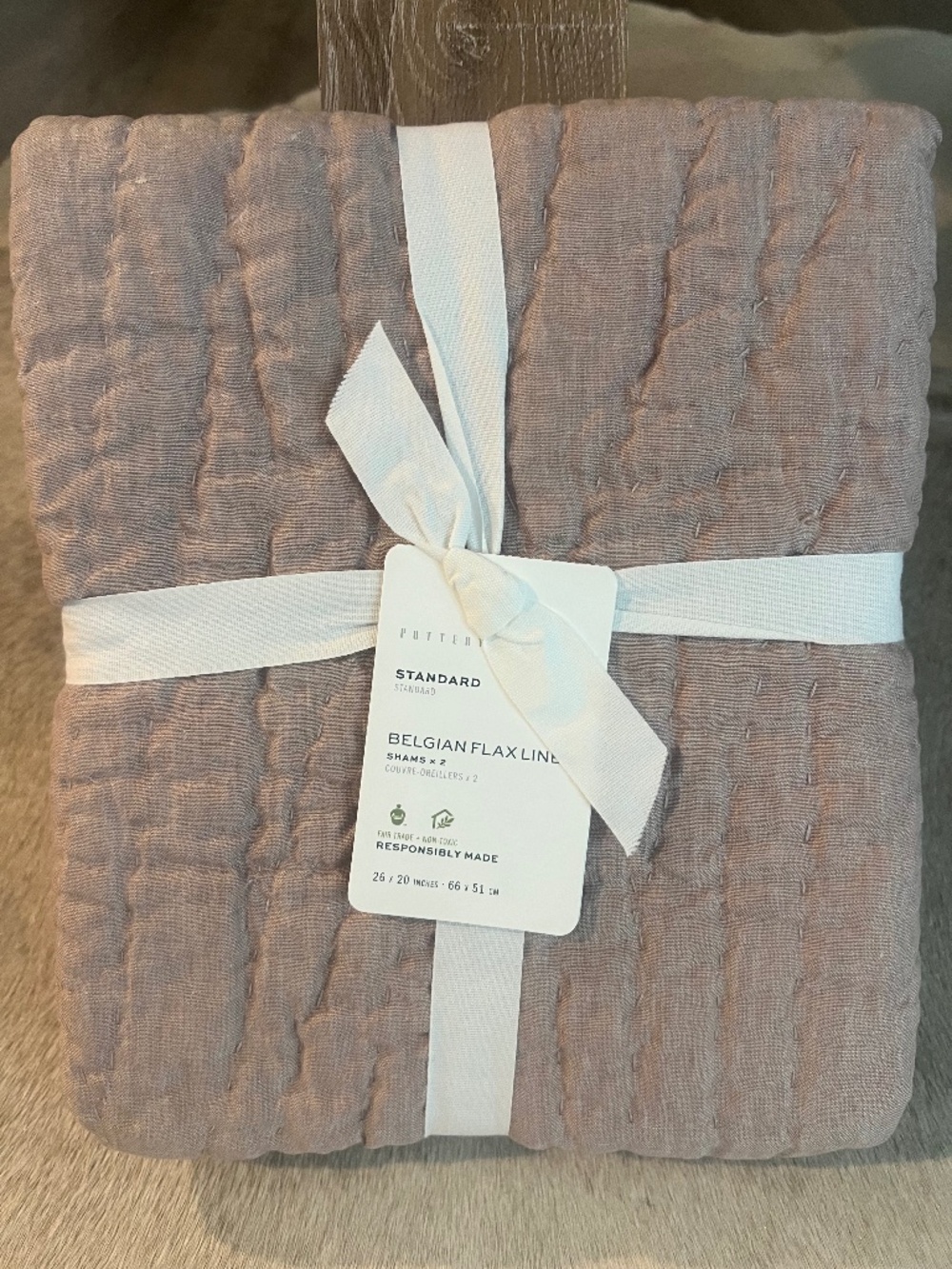 Pottery Barn Belgian Flax Linen Quilted Standard Shams Set of 2 NWT